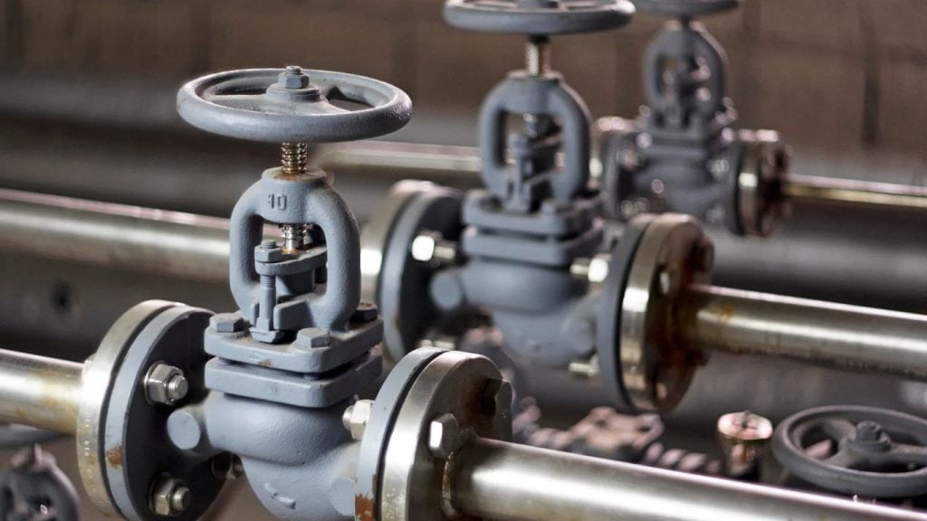 close up of industrial boiler pipes